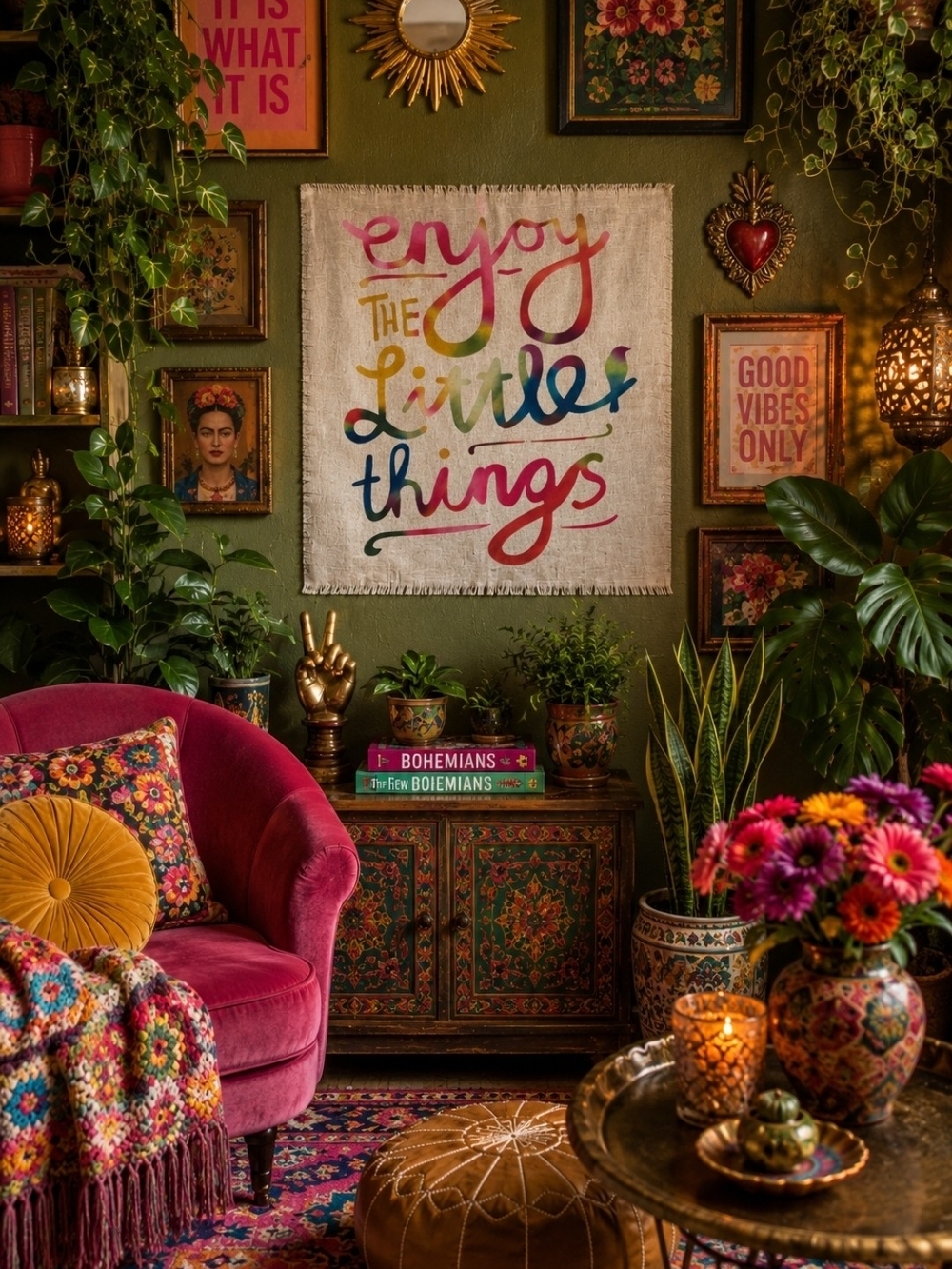 4/$15 Bohemian 'Enjoy the Little Things Colorful Wall Tapestry Multicolor 14x14"